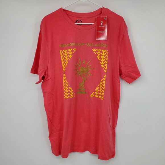 NWT Fifa World Cup Qatar Pink Short Sleeve Graphic 2022 Shirt Size XL - Picture 1 of 9